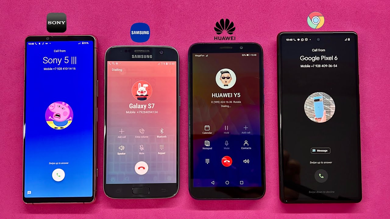 Outgoing + Incoming Call on Google Pixel 6 + HUAWEI Y5 + Sony Xperia 5 + Samsung Galaxy S7