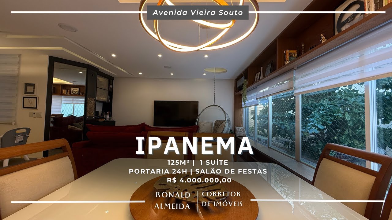 Apartamento Pé na Areia na Vieira Souto | Reformado, 3 Quartos, 2 Vagas e Churrasqueira em Ipanema