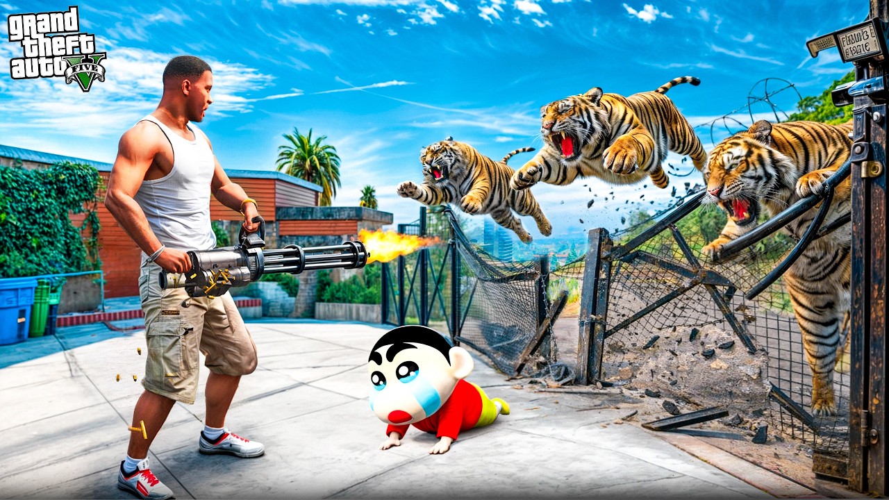 Franklin & Shinchan Defend Their House from Wild Tigers! 😱🐅 | GTA 5 Malayalam