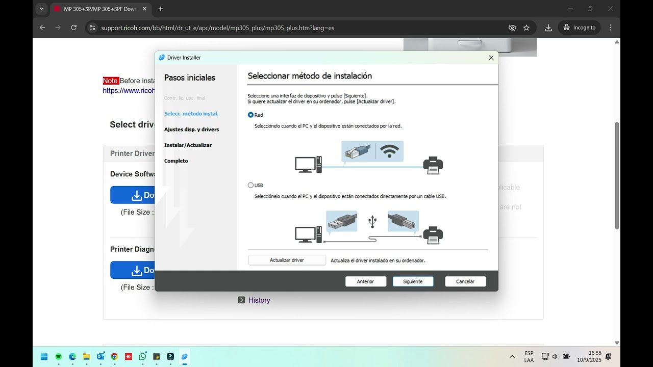 Instalacion impresora Ricoh M320F