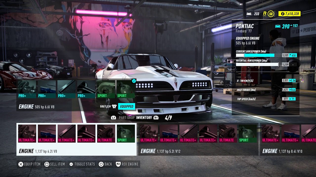 Pontiac Firebird - All Maxed out Engines Stats+Sound | Need for Speed Hea
