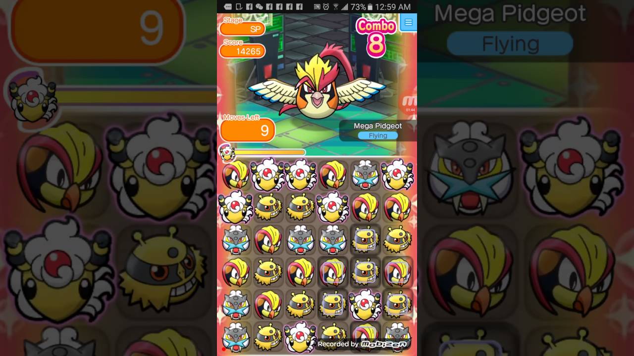 Pokemon Shuffle Mega Pidgeot using Mega Ampharos