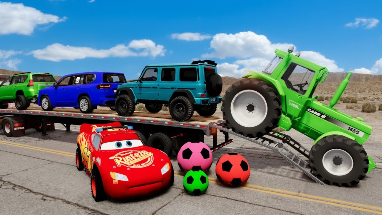 Flatbed Truck Mcqueen | Transportation with Truck - Pothole vs Car shorts BeamNG.Drive