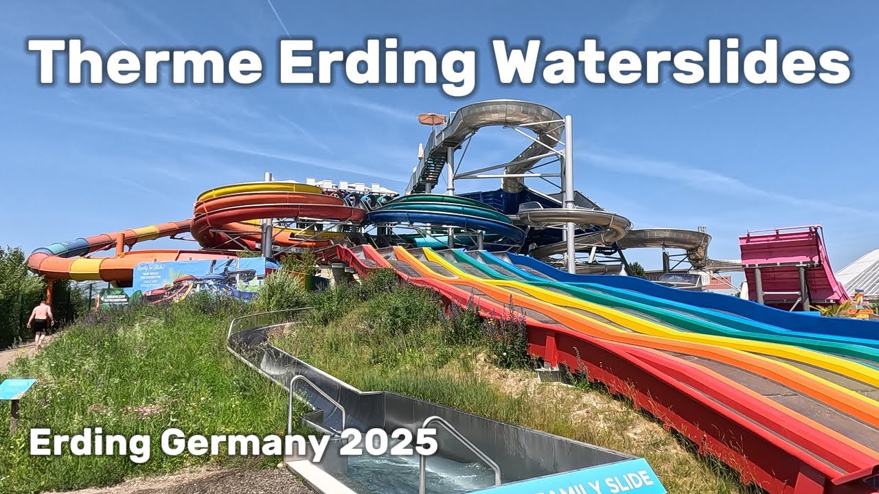 Waterslides in the World's Largest Thermal SPA Therme Erding Germany, POV 4k