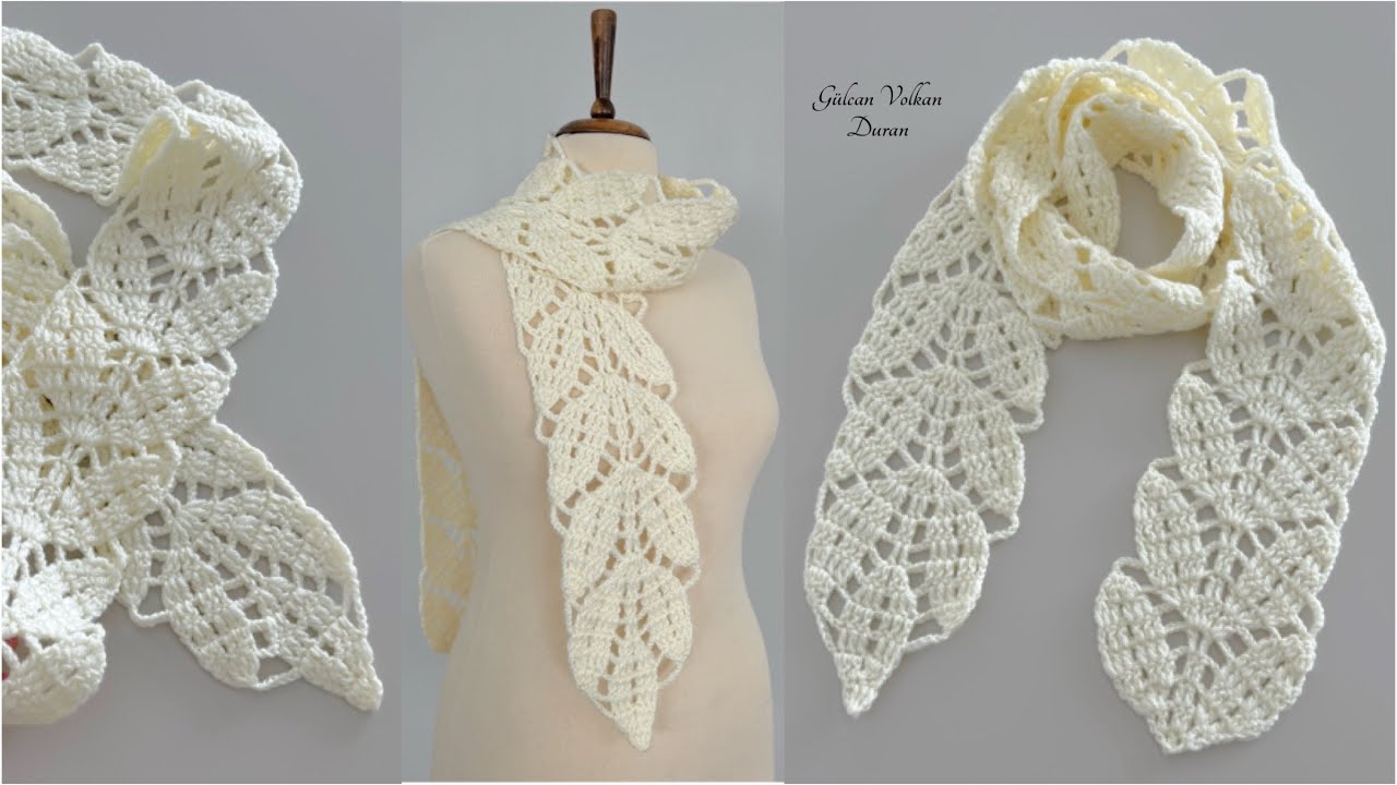 YAPRAK DESEN ÖRGÜ ATKI- FULAR YAPIMI