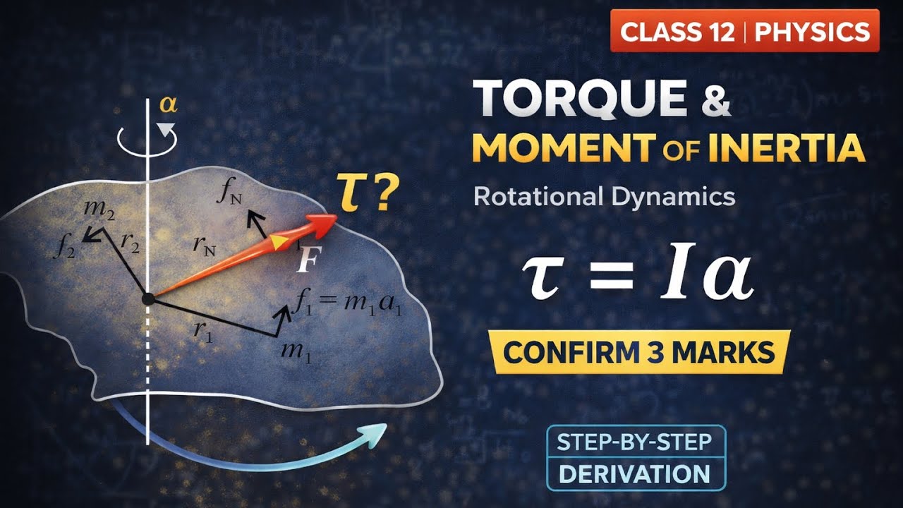 Torque & Moment of Inertia | Step-by-Step Derivation with an Example | Class 12 | LearnOpediA