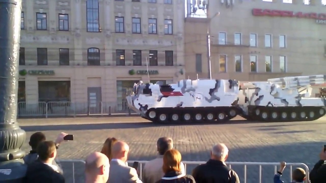 Moscow, Russia. A column of military vehicles rehearse ceremonial movement.