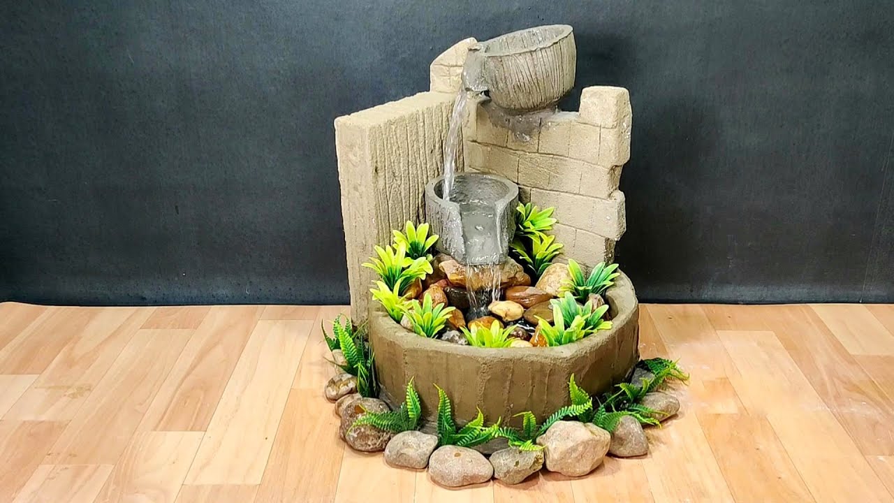 My cemented handmade waterfall fountain