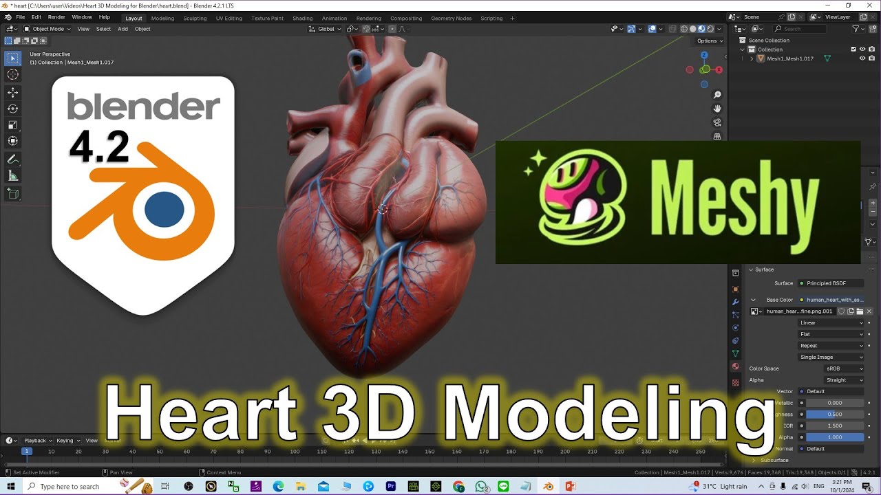 Blender 4.2 - Heart 3D Modeling with AI Meshy - Tutorial #Blender #Heart #Meshy #3DModeling