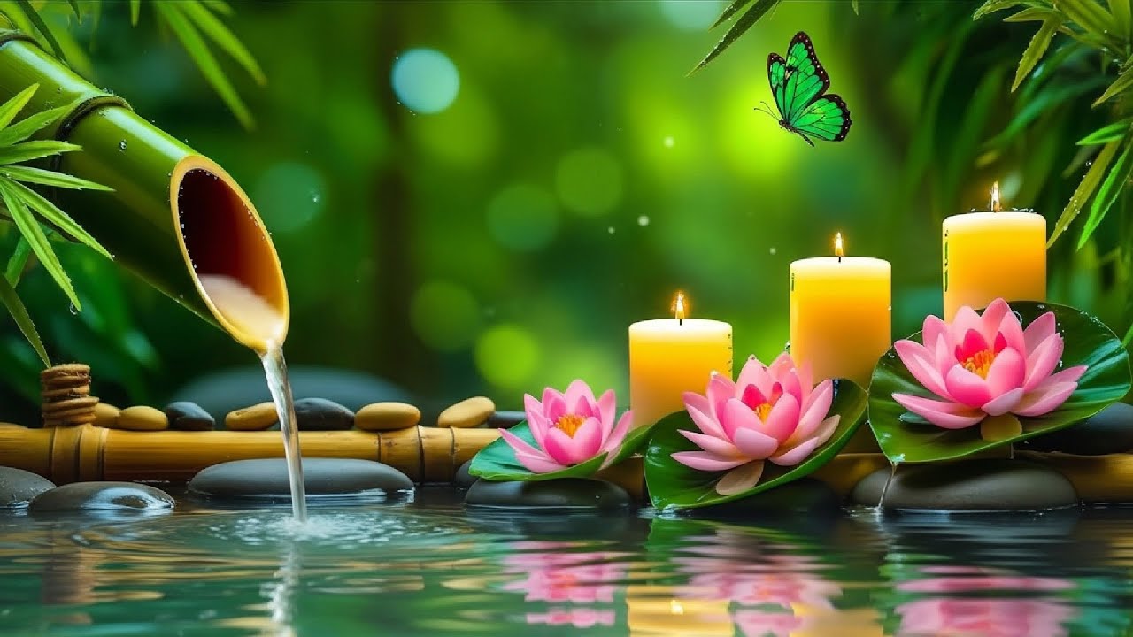 Lotus Candle Serenity 🌸🕯️  Relaxing Bamboo Water Music