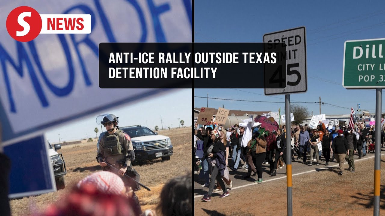 Protesters rally against ICE at Dilley immigrant detention center in Texas