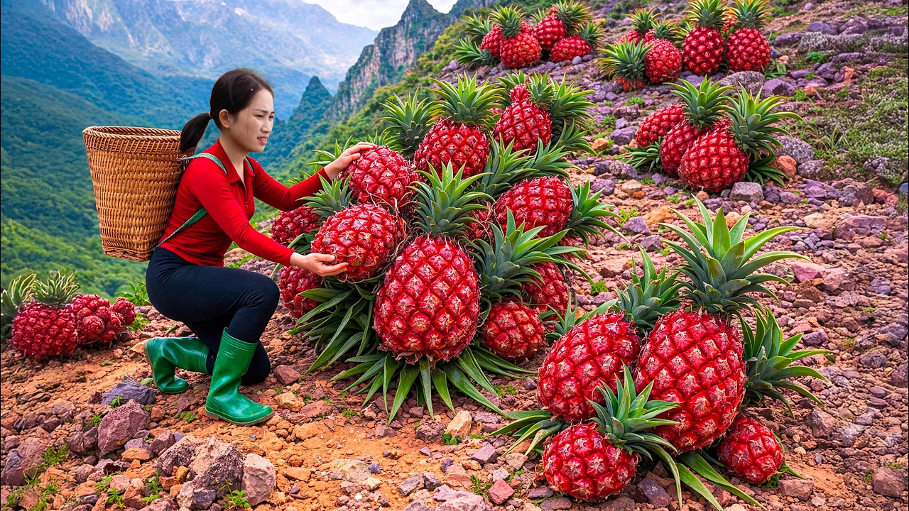 Harvesting Massive Wild Red Pineapples on Rocky Mountains | Rare Tropical Harvest No One Expected