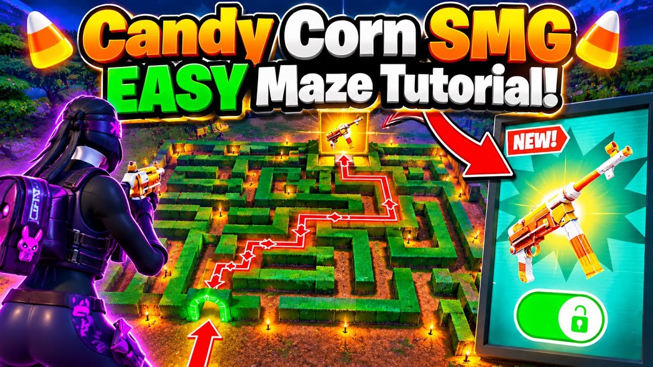 Fortnite 1 na 1 każdą bronią | Łatwy poradnik do labiryntu z Candy Corn SMG🤯