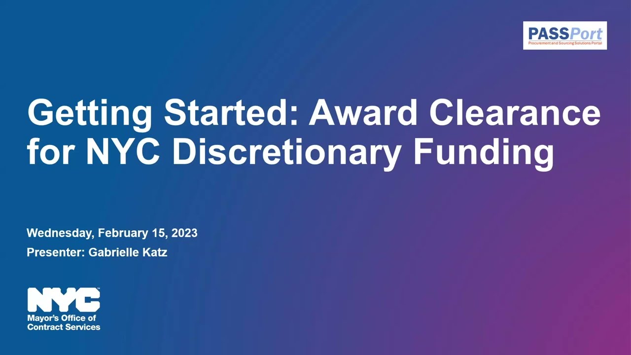 MOCS Award Clearance for NYC Council Discretionary Funding
