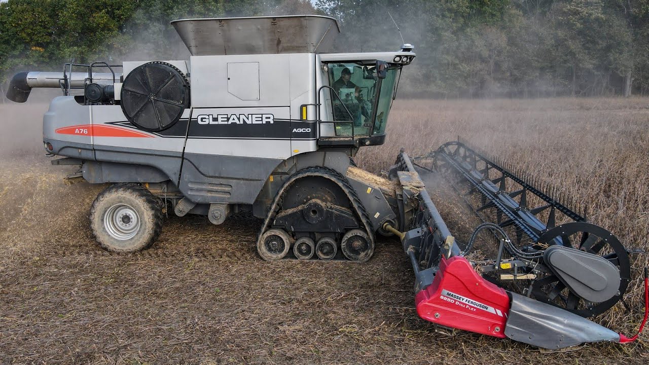 Gleaner A76 on tracks and Gleaner S67 harvest soybeans in Michigan!