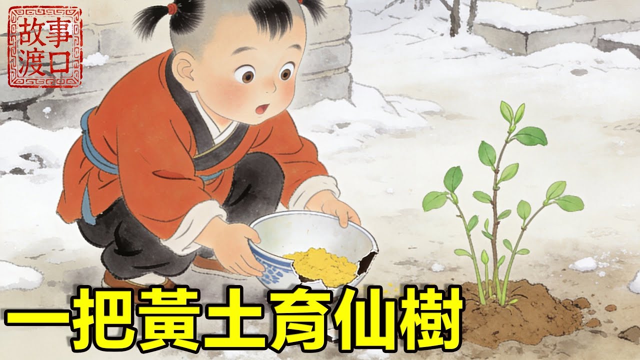 12歲孤童乞討為生，寒冬卻把僅有的米粥餵了凍僵的老婆婆，誰知老婆婆是財神下凡，臨走時撒下一把黃土，落在他的破碗裡說：“種下它。”第二天，碗裡竟長出一棵神仙樹，結出的果實全是金元寶c