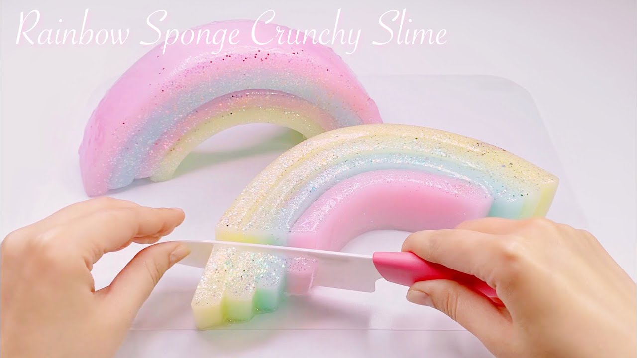 【ASMR】🌈虹のシャキシャキスライム☁️🌥️【音フェチ】Rainbow Sponge Crunchy Slime 레인보우 스펀지 크런치 슬라임