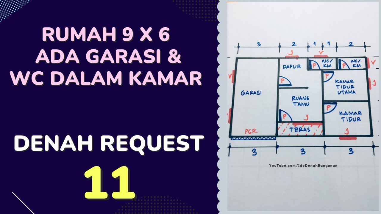 Denah Request 11 - Rumah 9x6 Meter Ada Garasi dan WC Dalam Kamar