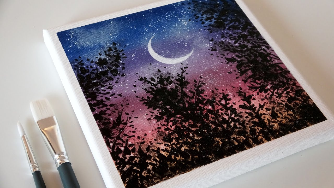 🌒 Moonlight Night Landscape | Step by step Acrylic Painting #11