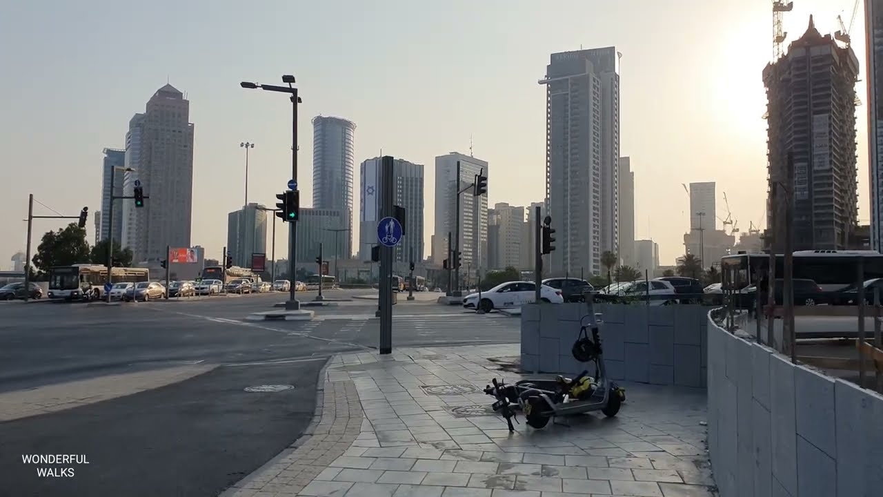 Tel Aviv, Walk from Menachem Begin Road to Savidor Train Station, Israel