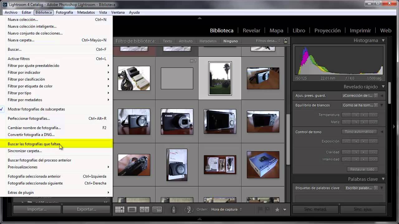 Buscar fotografías que faltan en Lightroom