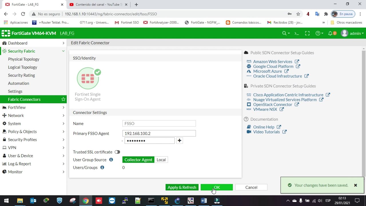 CONFIGURACION DE FSSO CON AGENTE - FORTIGATE - 1 PARTE