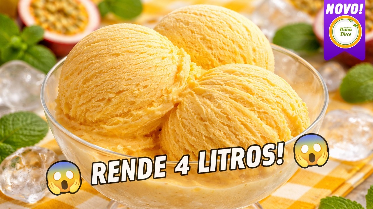 Esse Sorvete Caseiro Rende 4 LITROS 😱 Super Cremoso!  Sorvete de Maracujá Fácil 🍨 #077