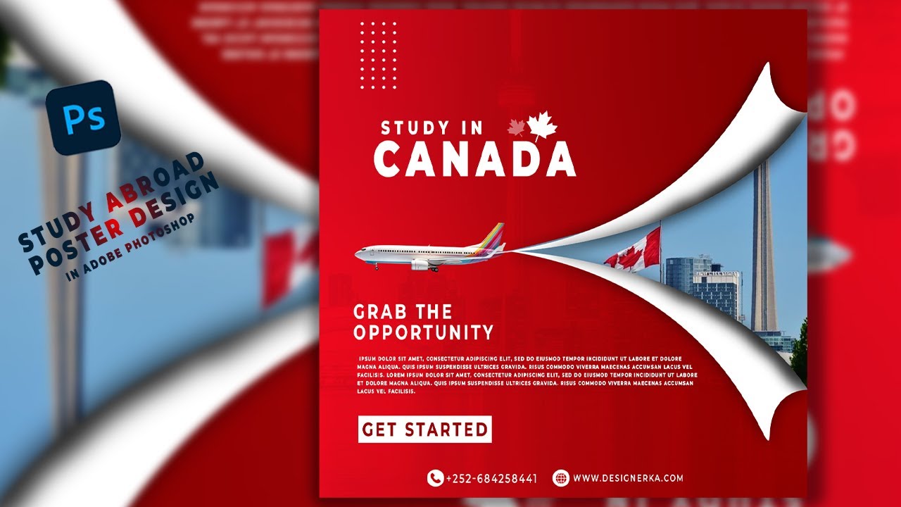 Modern Study Abroad Poster Design in Adobe Photoshop I Photoshop Tutorial I Study in Canada Poster
