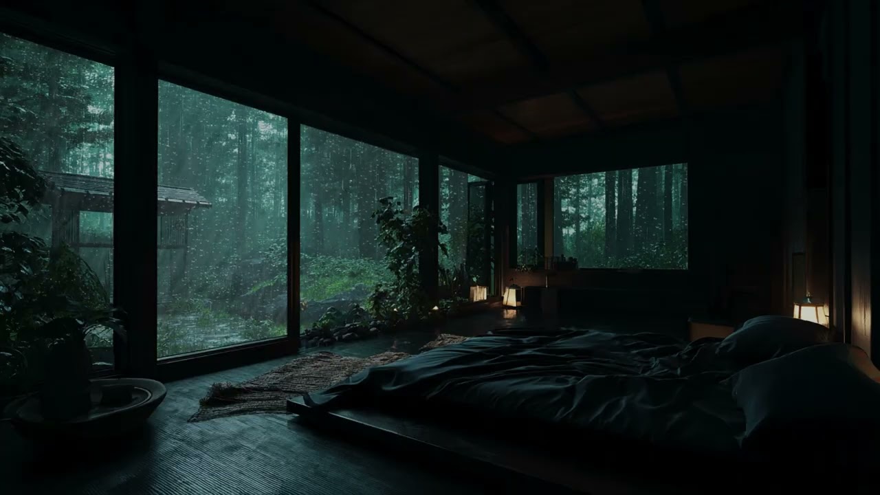 Relaxing Garden Rain Sounds 🌧 (No Ads) | Calming Dark Bedroom Atmosphere for Deep Sleep