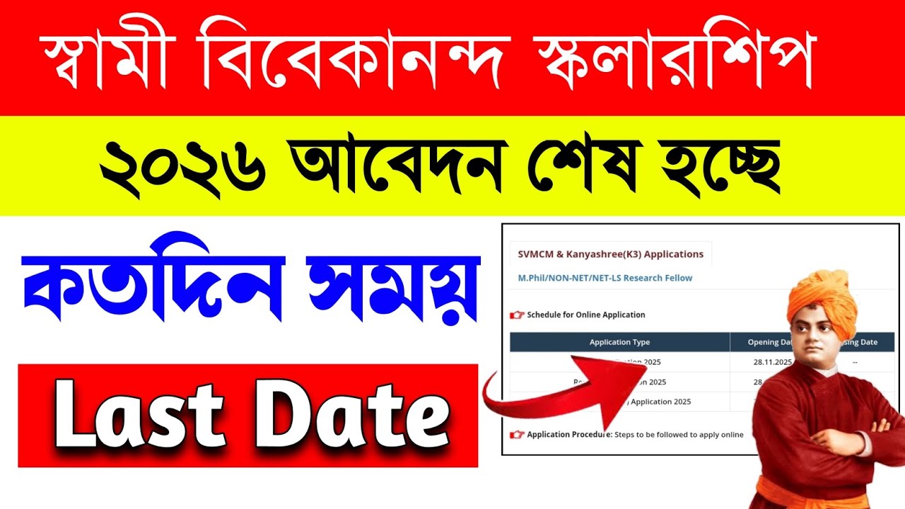 swami vivekananda scholarship 2026 Last Date | svmcm scholarship 2025-26 last date | svmcm update 
