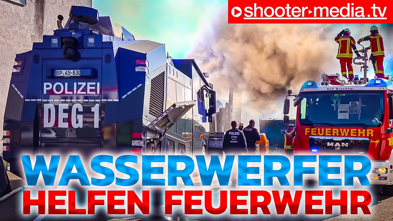 🆘  8 Wasserwerfer helfen der Feuerwehr  🆘 | 🚒  Einmaliger Einsatz bei Großbrand in Forst  🔥