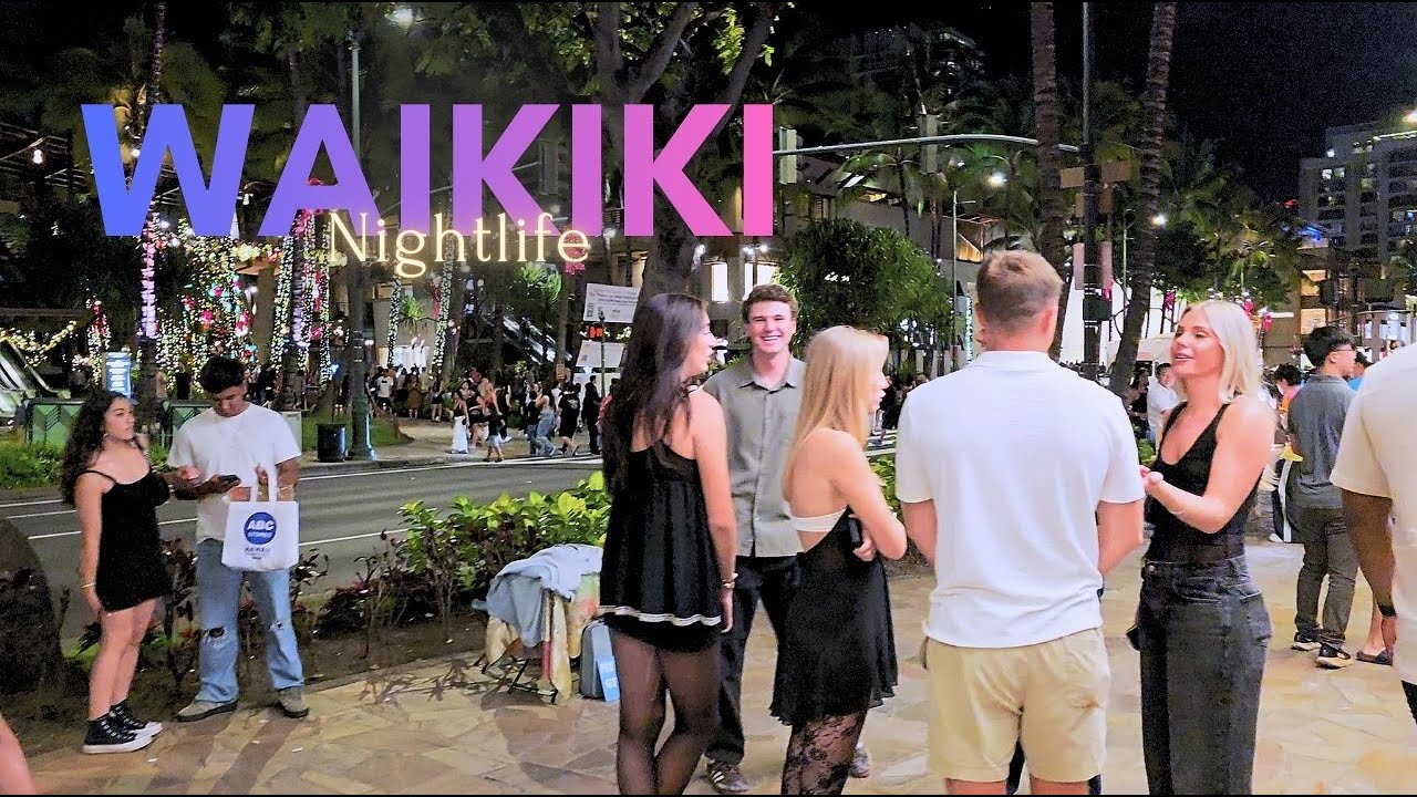 Waikiki, Hawaii at Night - New Year December 31, Nightlife in Honolulu