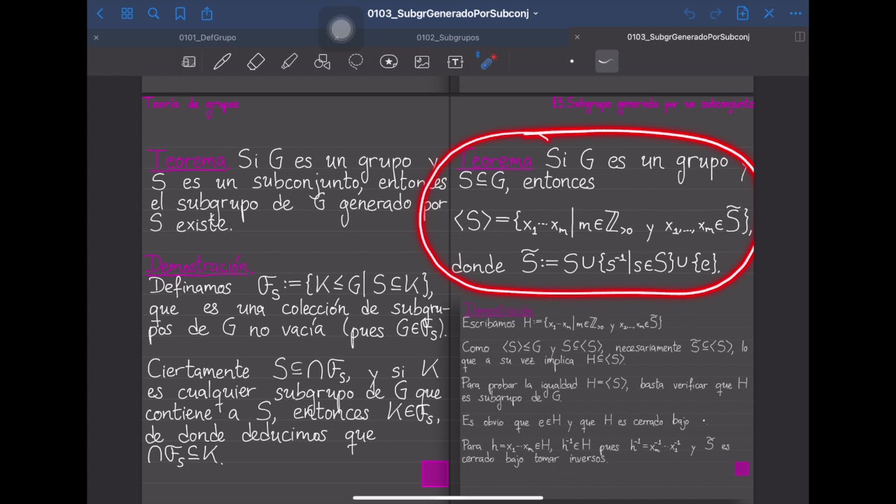 Algebra Moderna. Teoría de grupos 03. Repaso. Subgrupo generado por un subconjunto