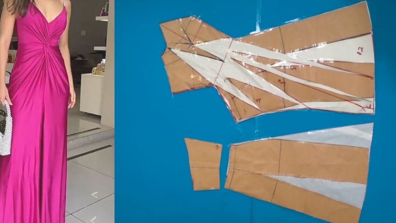 Como  Fazer modelagem  vestido de Festa drapeado  na Cintura  super facil