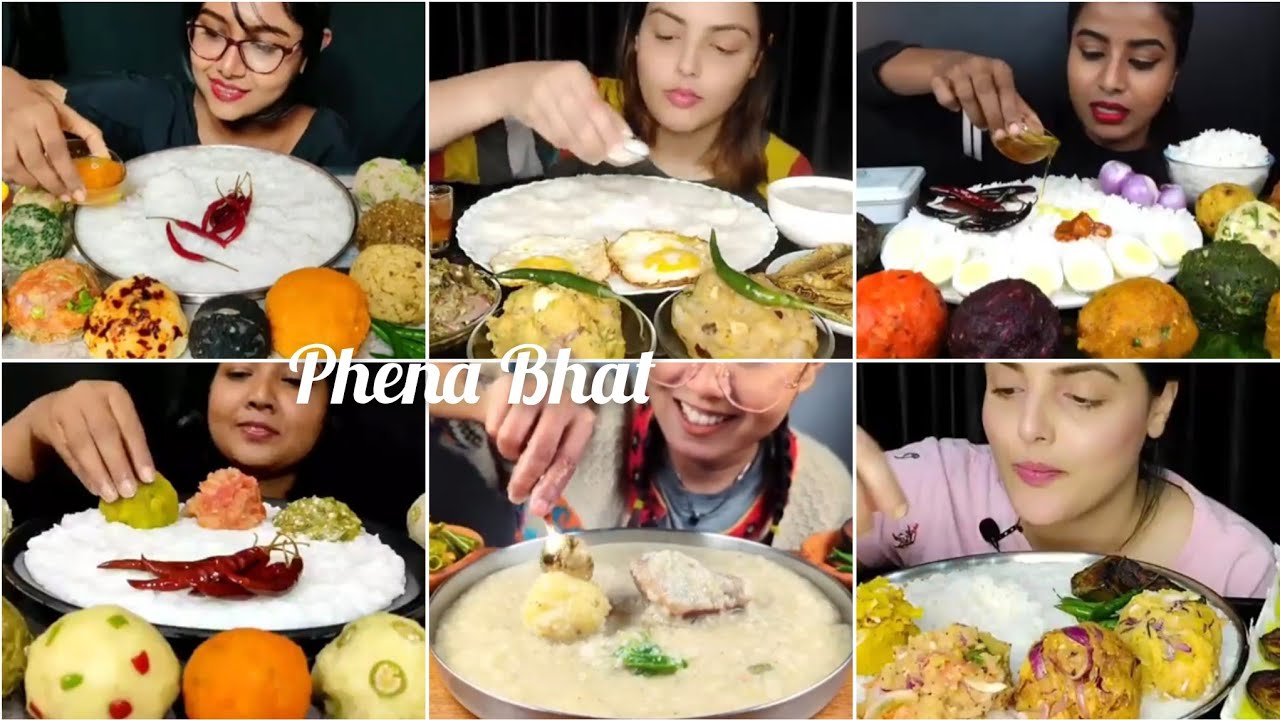 ASMR EATING BENGALI DELICIOUS FOOD PHENA BHAT(ফেনা ভাত)with different types of bharta |#compilation