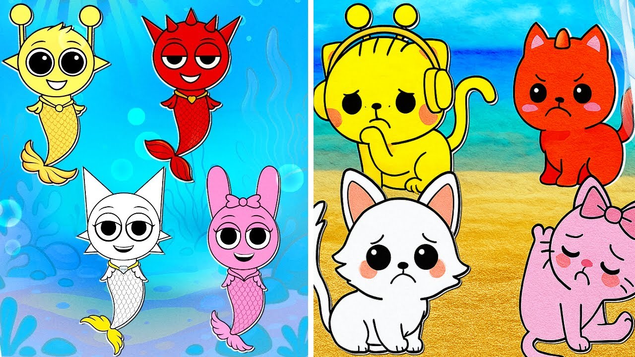 Create Your Own Sprunkiverse - Cats vs Mermaids! *Fun NEW Sprunki In Different Worlds GameBook*
