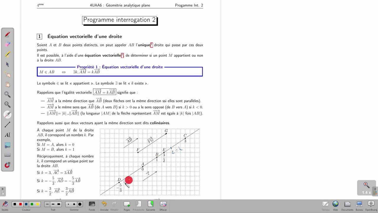 4GeoPlan : Révision  Equation vectorielle d'une droite