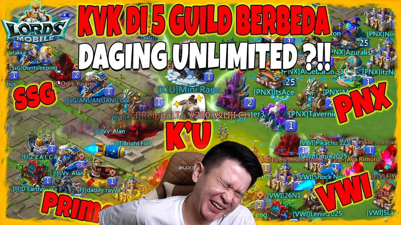 KETIKA KVK DI 5 GUILD BERBEDA SECARA BERSAMAAN !!! DAGING UNLIMITED BOY !! - Lords Mobile Indonesia