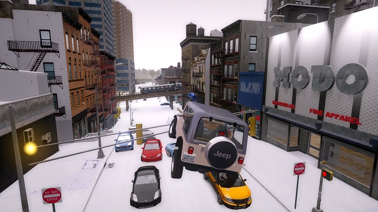 GTA 4 WINTER CRASH TEST OF REAL CARS  WINTER MOOD (WINTER CRASH TEST #100)