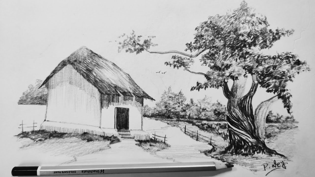 How to Draw| A #Village Scenery #Pencil_Sketch #Creation.