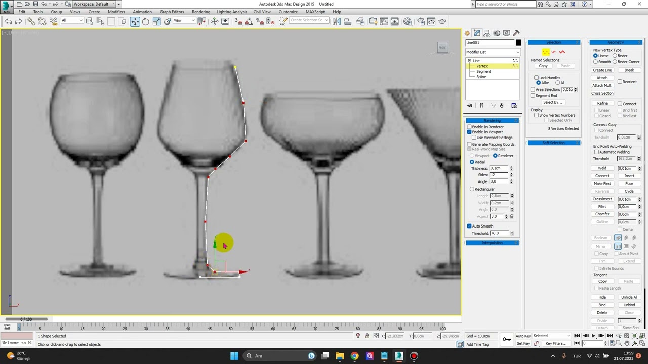 Ders34 3ds Max Bardak Vazo Tabak Modelleme - Lathe modifier - OutLine - Shell - TurboSmooth