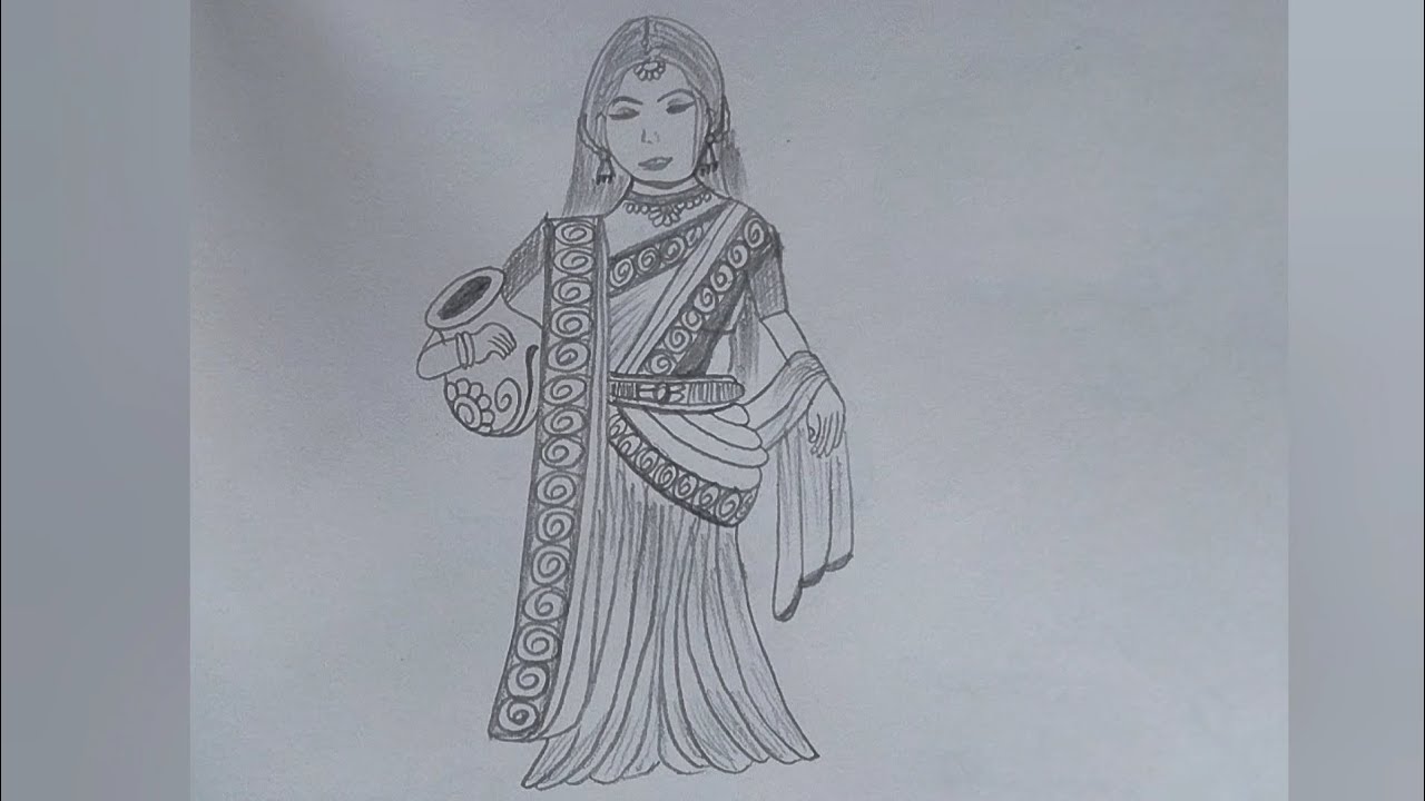 How to draw a lady with holding pot #potdrawing #lady 