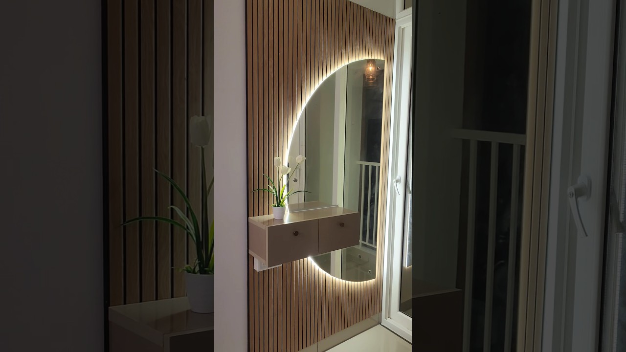 Stylish dressing table with LED half moon mirror #shorts #trending #homeinterior #2bhk #homedecor