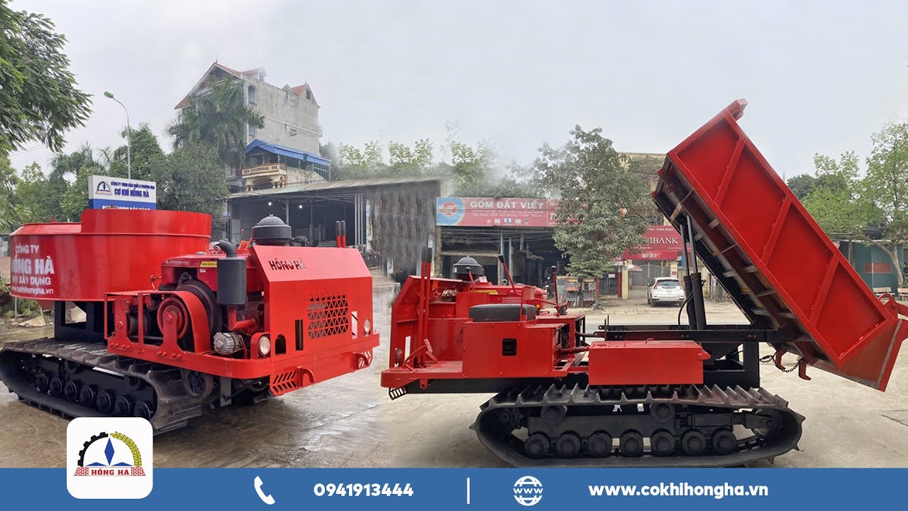 Chuyển đổi máy trộn bê tông bánh xích Hồng Hà thành xe thùng ben chở vật liệu cực tiện lợi