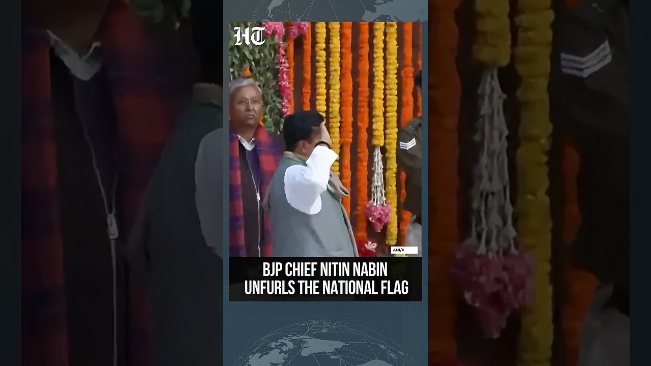 Delhi: BJP National President Nitin Nabin Unfurls The National Flag At BJP Headquarters #republicday