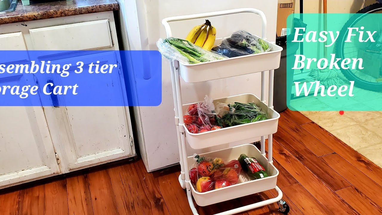Assembling 3-Tier Rolling Cart Utility Storage Shelves, With Easy Fix Broken Wheel