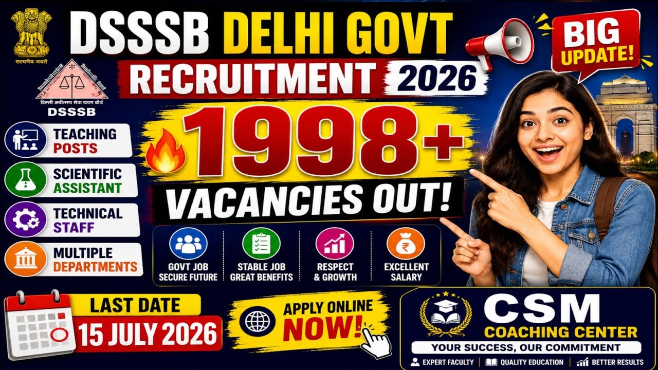 DSSSB Recruitment 2026 🚨 1998+ Vacancies Out | Delhi Govt Jobs 2026 | Apply Online Before 15 July