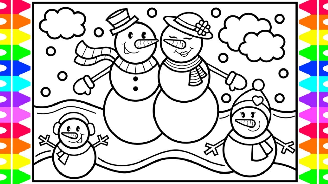 How to Draw a Cute Snowman Family for Kids ☃️❄️💙 Christmas Drawing and Coloring Pages for Kids