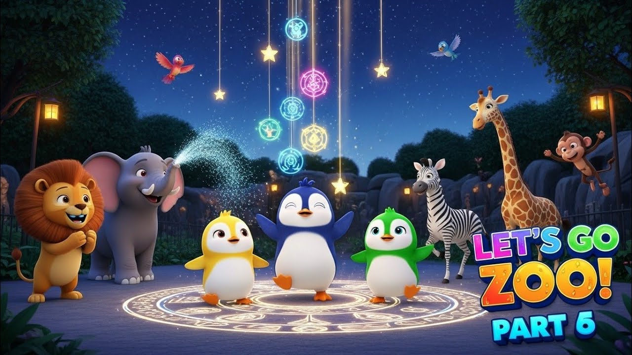 Five Little Penguins Night Zoo Adventure 🐧✨ | Let’s Go Zoo Part 6 | Magical Songs for Kids 