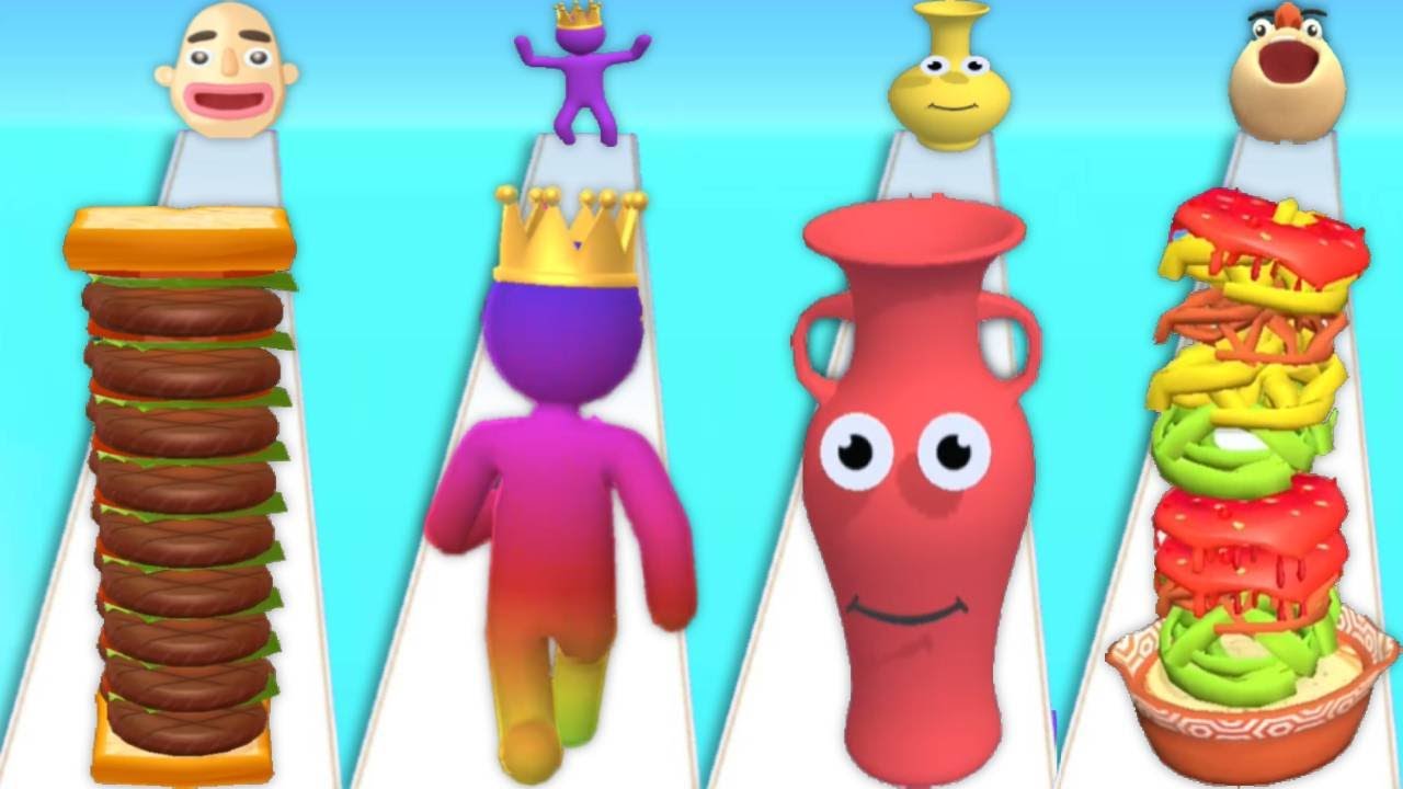 SANDWICH RUNNER vs GIANT RUSH vs JUICE RUN vs NOODLE RUN - Quadruple Gameplay